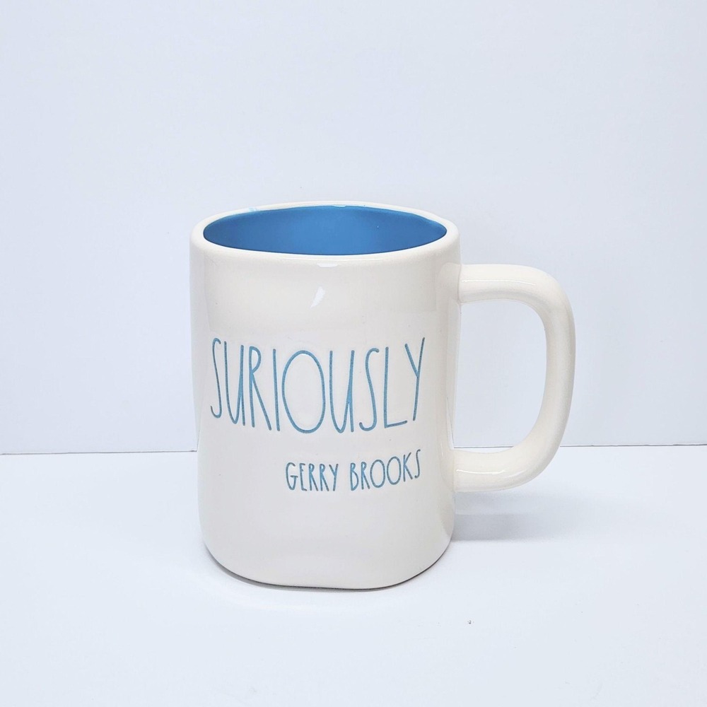 Rae Dunn Suriously Gerry Brooks Mug 20oz Ceramic Coffee Cup Blue Inside Artisan
